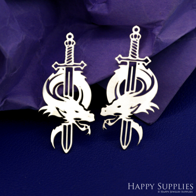 Stainless Steel Jewelry Charms, Dragon Loong Stainless Steel Earring Charms, Stainless Steel Silver Jewelry Pendants, Stainless Steel Silver Jewelry Findings, Stainless Steel Pendants Jewelry Wholesale (SSD2634)
