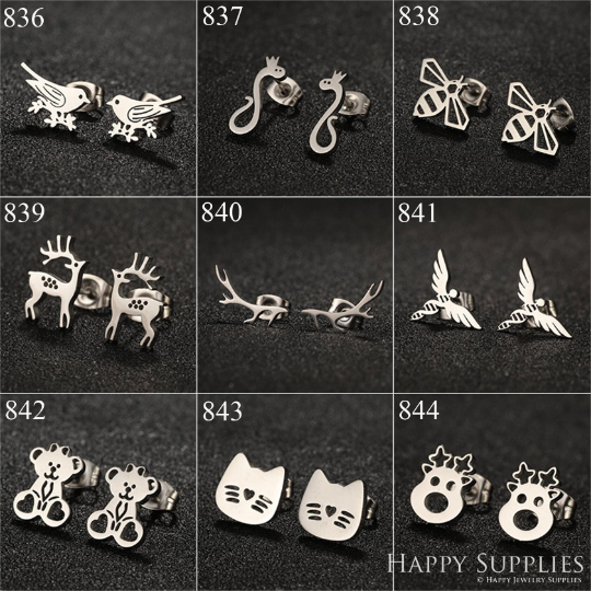 1 Pair Stainless Steel Earrings / Stud Earrings / Gold Earrings/ Black Earrings / earrings studs/ stud earrings for women (ZE836-ZE844)