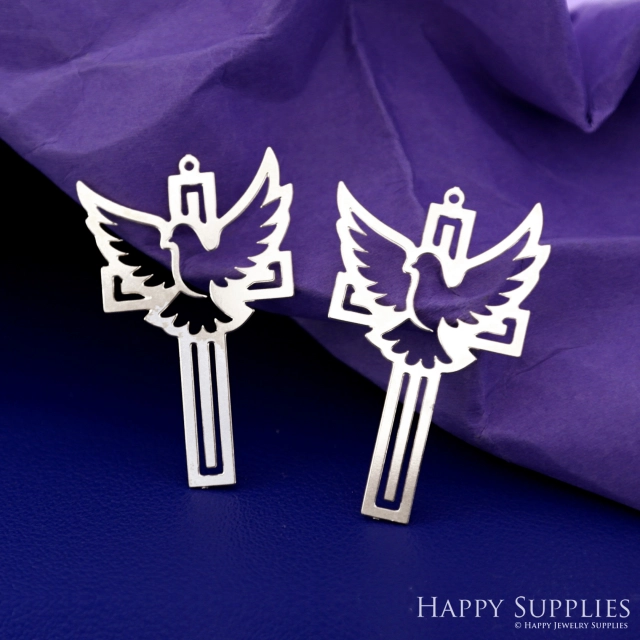 Stainless Steel Jewelry Charms, Bird Cross Stainless Steel Earring Charms, Stainless Steel Silver Jewelry Pendants, Stainless Steel Silver Jewelry Findings, Stainless Steel Pendants Jewelry Wholesale (SSD2665)