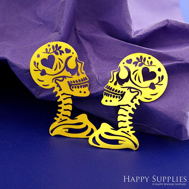 Stainless Steel Jewelry Charms, Raw Brass Charms, Skull Stainless Steel Earring Charms, Stainless Steel Silver Jewelry Pendants, Stainless Steel Silver Jewelry Findings, Stainless Steel Pendants Jewelry Wholesale (D2782)