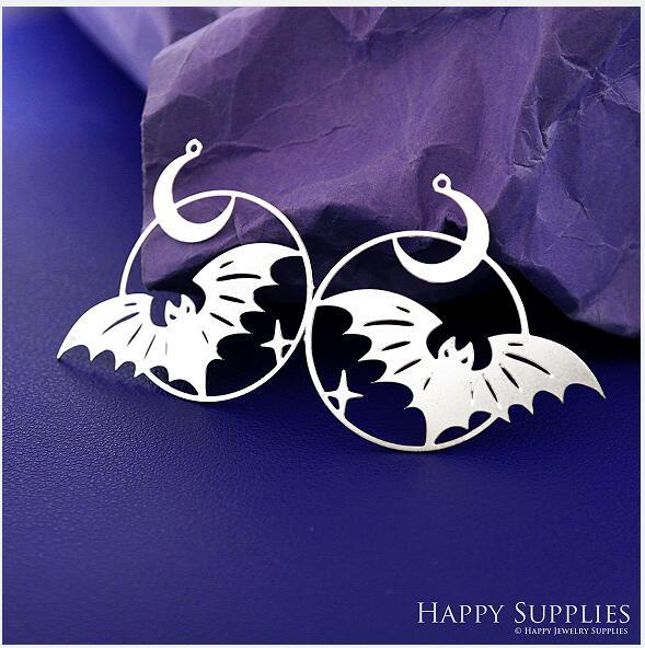 Stainless Steel Jewelry Charms, Halloween Bat Stainless Steel Earring Charms, Stainless Steel Silver Jewelry Pendants, Stainless Steel Silver Jewelry Findings, Stainless Steel Pendants Jewelry Wholesale (SSD2741)