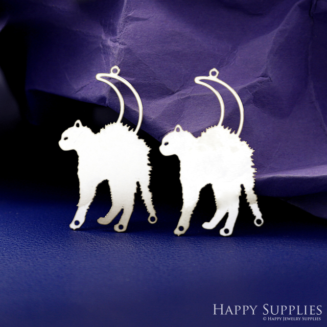 Stainless Steel Jewelry Charms, Cat Stainless Steel Earring Charms, Stainless Steel Silver Jewelry Pendants, Stainless Steel Silver Jewelry Findings, Stainless Steel Pendants Jewelry Wholesale (SSD2747)