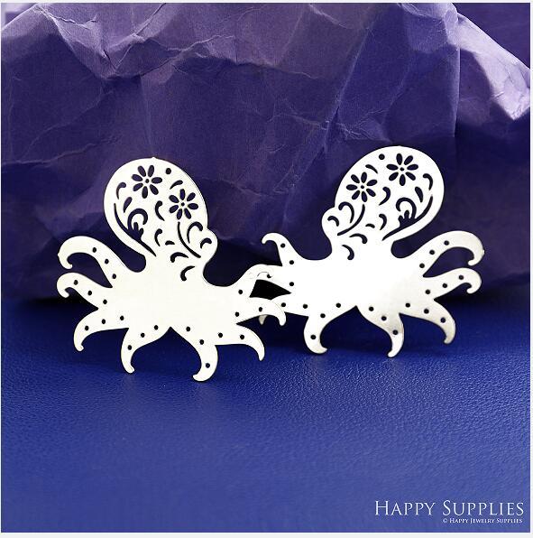 Stainless Steel Jewelry Charms, Octopus Stainless Steel Earring Charms, Stainless Steel Silver Jewelry Pendants, Stainless Steel Silver Jewelry Findings, Stainless Steel Pendants Jewelry Wholesale (SSD2752)