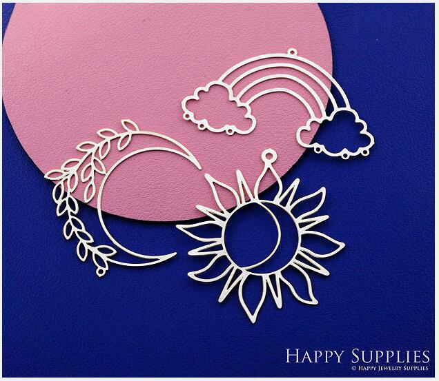 Stainless Steel Jewelry Charms, Moon Sun Cloud Stainless Steel Earring Charms, Stainless Steel Silver Jewelry Pendants, Stainless Steel Silver Jewelry Findings, Stainless Steel Pendants Jewelry Wholesale (D2712)