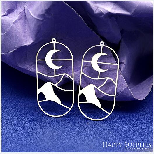 Stainless Steel Jewelry Charms, Brass Charms, Moon Mountain Charms, Earrings Findings, Stainless Steel Silver Jewelry Pendants, Brass Jewelry Findings, Stainless Steel Pendants Jewelry Wholesale (D2717)