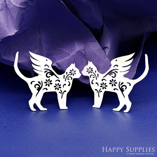 Stainless Steel Jewelry Charms, Brass Charms, Cat Charms, Earrings Findings, Stainless Steel Silver Jewelry Pendants, Brass Jewelry Findings, Stainless Steel Pendants Jewelry Wholesale (D2708)