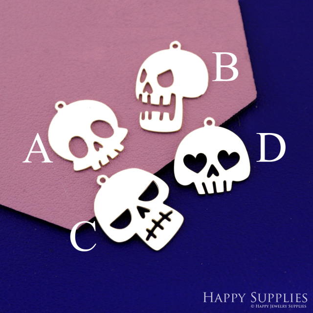 Stainless Steel Jewelry Charms, Raw Brass Charms, Skull Earring Charms, Stainless Steel Silver Jewelry Pendants, Stainless Steel Silver Jewelry Findings, Stainless Steel Pendants Jewelry Wholesale (SSD2714)