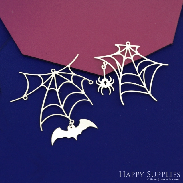 4pcs(1set) Stainless Steel Jewelry Charms, Raw Brass Charms, Spider Bat charms, Geometric Stainless Steel Earring Charms, Brass Jewelry Pendants, Stainless Steel Silver Jewelry Findings, Brass Pendants Jewelry Wholesale (D2776)