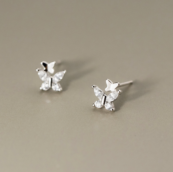 Stud Earrings,Sterling Silver Stud Earrings,Tiny Stud Earrings,Minimalist Earrings,Earrings Studs,Earring Findings, Butterfly Earrings(YER067)