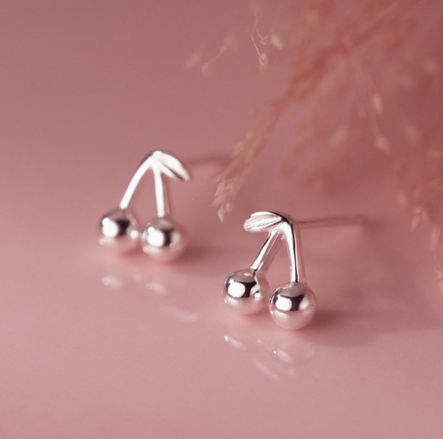Stud Earrings,Sterling Silver Stud Earrings,Tiny Stud Earrings,Minimalist Earrings,Earrings Studs,Earring Findings, Cherry Earrings(YER080)