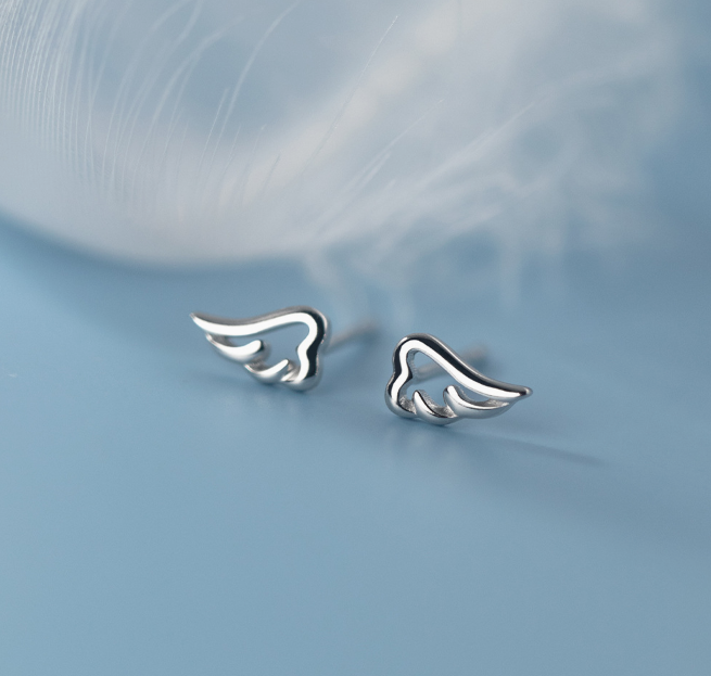 Stud Earrings,Sterling Silver Stud Earrings,Tiny Stud Earrings,Minimalist Earrings,Earrings Studs,Earring Findings, Wings Earrings(YER106)