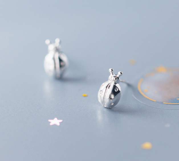 Stud Earrings,Sterling Silver Stud Earrings,Tiny Stud Earrings,Minimalist Earrings,Earrings Studs,Earring Findings, Ladybird Earrings(YER108)