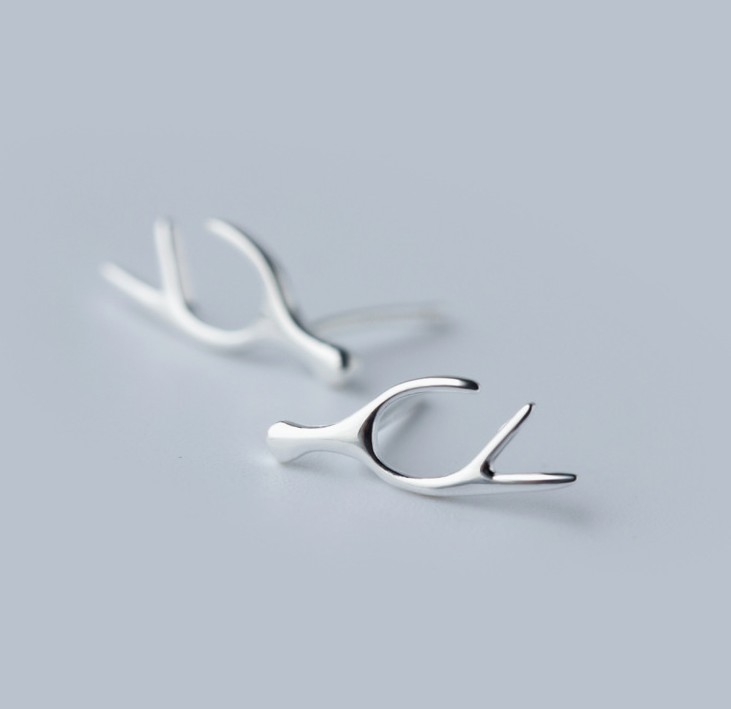 Stud Earrings,Sterling Silver Stud Earrings,Tiny Stud Earrings,Minimalist Earrings,Earrings Studs,Earring Findings, Antler Earrings(YER109)