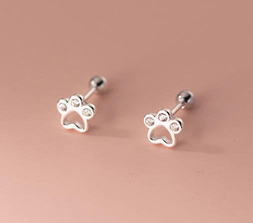 Stud Earrings,Sterling Silver Stud Earrings,Tiny Stud Earrings,Minimalist Earrings,Earrings Studs,Earring Findings, Cat Footprint Earrings (YER135)