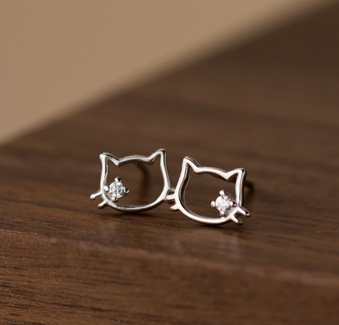 Stud Earrings,Sterling Silver Stud Earrings,Tiny Stud Earrings,Minimalist Earrings,Earrings Studs,Earring Findings, Cat Earrings (YER139)
