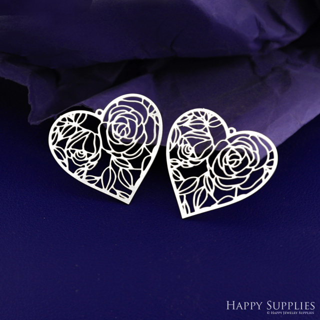 Stainless Steel Jewelry Charms, Raw Brass Charms, Heart Charms, Earrings Findings, Stainless Steel Silver Jewelry Pendants, Brass Jewelry Findings, Stainless Steel Pendants Jewelry Wholesale (D2919)