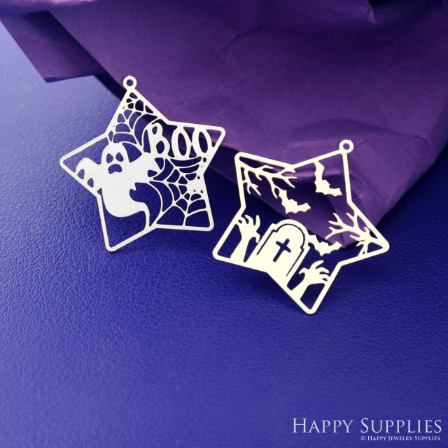 Stainless Steel Jewelry Charms, Raw Brass Charms, Star Hallowmas Charms, Earrings Findings, Stainless Steel Silver Jewelry Pendants, Brass Jewelry Findings, Stainless Steel Pendants Jewelry Wholesale (D2796)