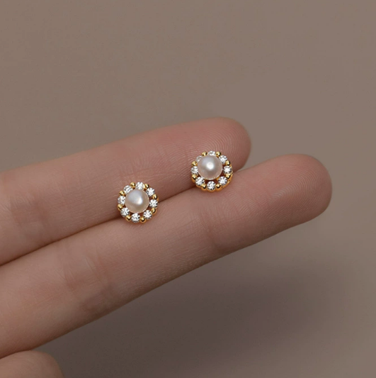 Stud Earrings,Sterling Silver Stud Earrings,Tiny Stud Earrings,Minimalist Earrings,Earrings Studs,Earring Findings, Geometric pearl Earrings (YER142)