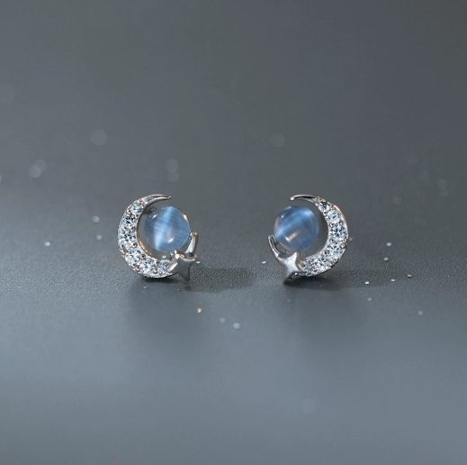 Stud Earrings,Sterling Silver Stud Earrings,Tiny Stud Earrings,Minimalist Earrings,Earrings Studs,Earring Findings, Geometric Diamond-studded stars and moons Earrings (YER145)