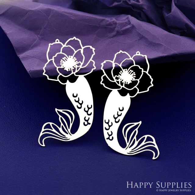Stainless Steel Jewelry Charms, Raw Brass Charms, Mermaid Charms, Earrings Findings, Stainless Steel Silver Jewelry Pendants, Brass Jewelry Findings, Stainless Steel Pendants Jewelry Wholesale (D2805)