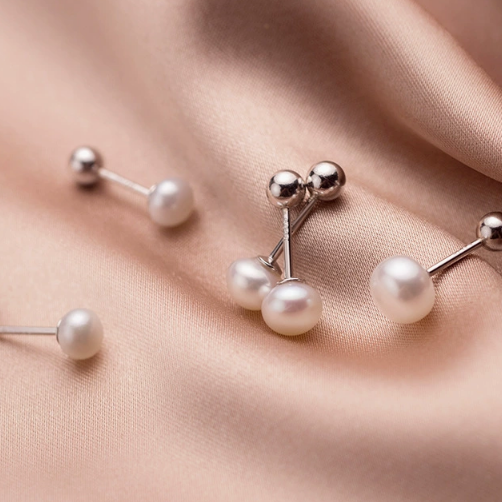 Stud Earrings,Sterling Silver Stud Earrings,Tiny Stud Earrings,Minimalist Earrings,Earrings Studs,Earring Findings, Geometric Pearl Earrings (YER146)