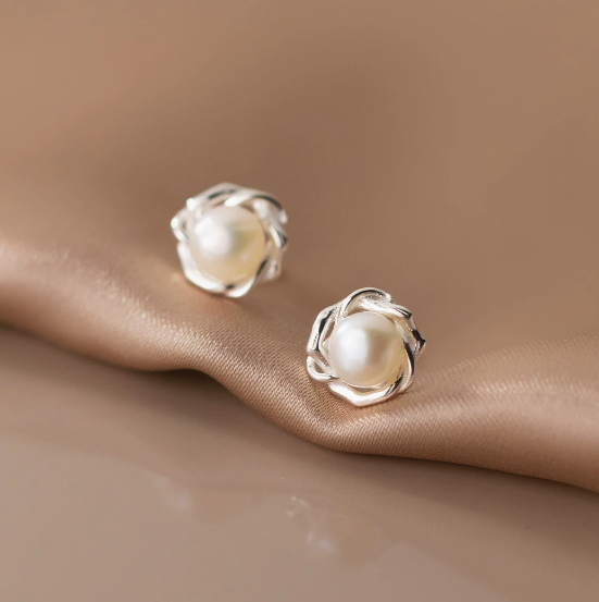 Stud Earrings,Sterling Silver Stud Earrings,Tiny Stud Earrings,Minimalist Earrings,Earrings Studs,Earring Findings, Geometric Pearl Earrings (YER151)