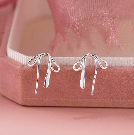 Stud Earrings,Sterling Silver Stud Earrings,Tiny Stud Earrings,Minimalist Earrings,Earrings Studs,Earring Findings, Geometric Ribbon bow Earrings (YER152)