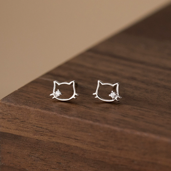 Stud Earrings,Sterling Silver Stud Earrings,Tiny Stud Earrings,Minimalist Earrings,Earrings Studs,Earring Findings, Geometric Hollow kitten Earrings (YER158)