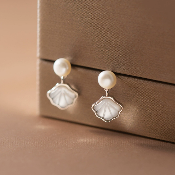 Stud Earrings,Sterling Silver Stud Earrings,Tiny Stud Earrings,Minimalist Earrings,Earrings Studs,Earring Findings, Geometric Shell pearl Earrings (YER161)