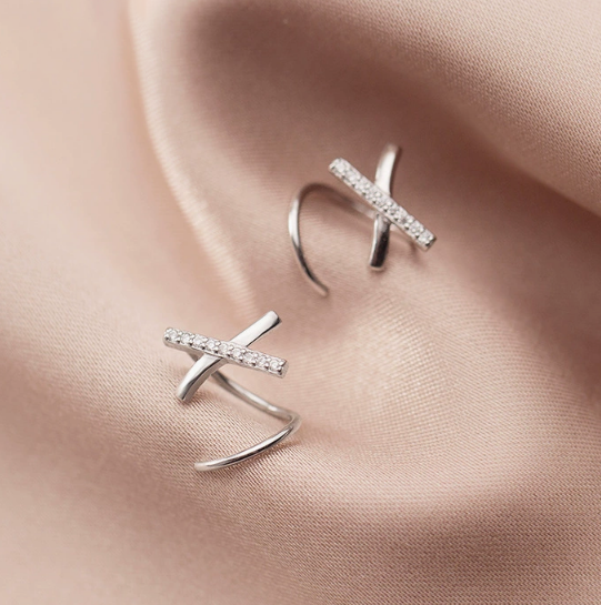 Stud Earrings,Sterling Silver Stud Earrings,Tiny Stud Earrings,Minimalist Earrings,Earrings Studs,Earring Findings, Geometric Diamond-encrusted letter X Earrings (YER165)