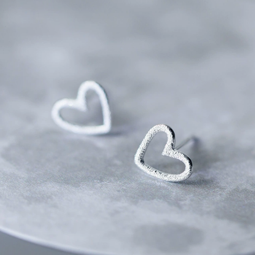 Stud Earrings,Sterling Silver Stud Earrings,Tiny Stud Earrings,Minimalist Earrings,Earrings Studs,Earring Findings, Geometric Hollow heart Earrings (YER171)