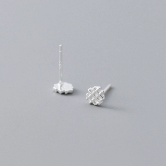Stud Earrings,Sterling Silver Stud Earrings,Tiny Stud Earrings,Minimalist Earrings,Earrings Studs,Earring Findings, Geometric waffle Earrings (YER177)