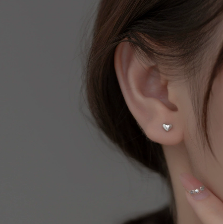 Stud Earrings,Sterling Silver Stud Earrings,Tiny Stud Earrings,Minimalist Earrings,Earrings Studs,Earring Findings, Geometric love Earrings (YER179)
