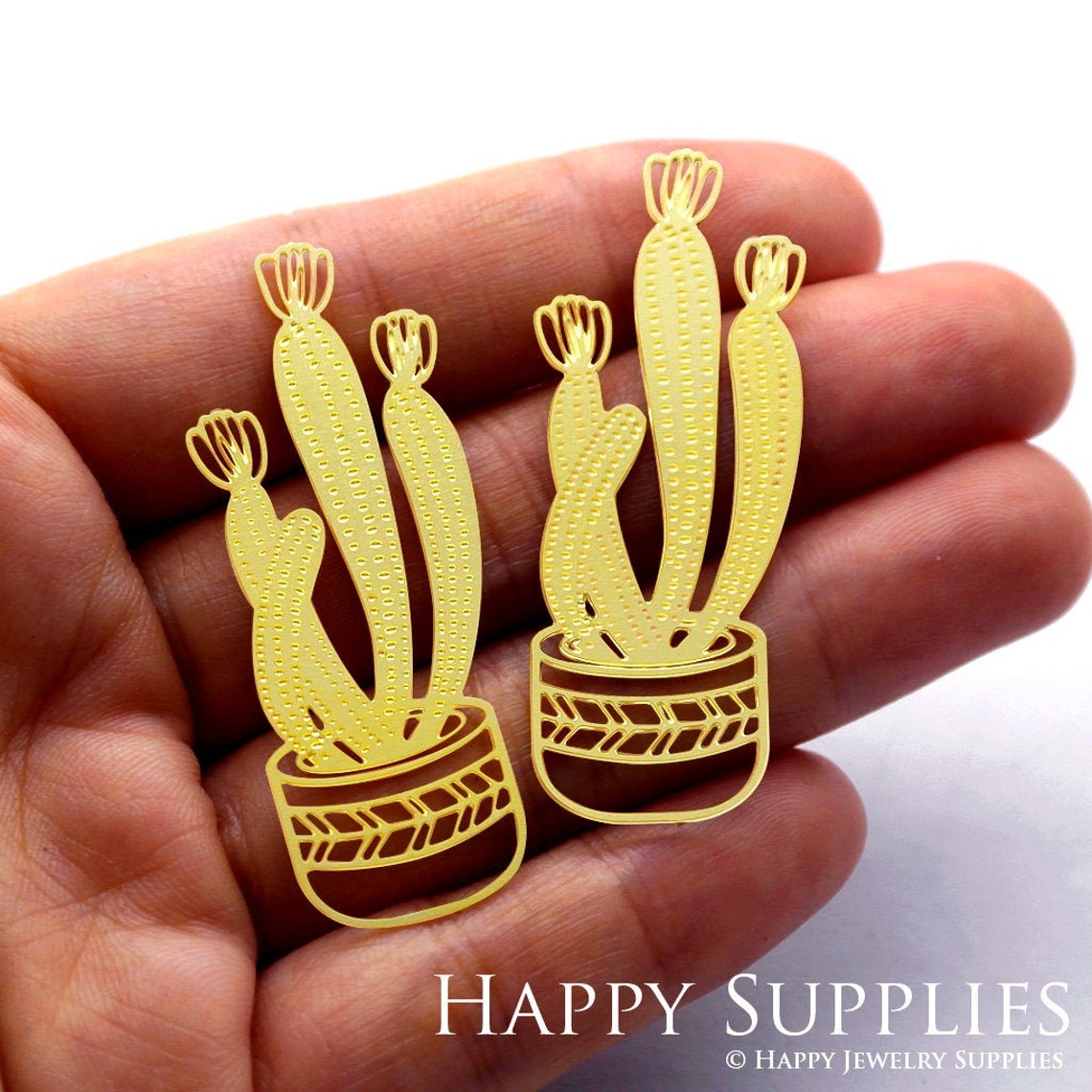 2pcs Brass Jewelry Charms, Cactus Raw Brass Earring Charms, Brass Jewelry Pendants, Raw Brass Jewelry Findings, Brass Pendants Jewelry Wholesale (RD1044)
