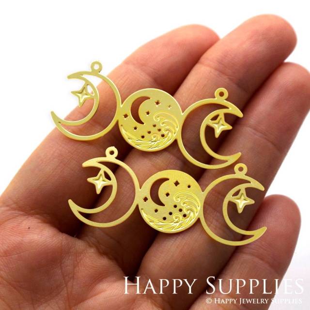2pcs Brass Jewelry Charms,  Moon Etched Raw Brass Earring Charms, Brass Jewelry Pendants, Raw Brass Jewelry Findings, Brass Pendants Jewelry Wholesale (RD1046)
