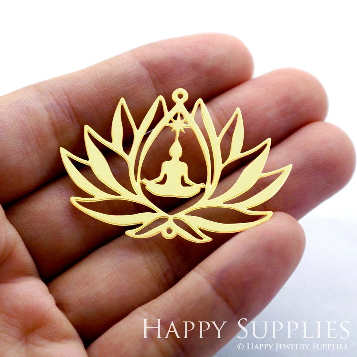 2pcs Brass Jewelry Charms, Buddha in Lotus Raw Brass Earring Charms, Brass Jewelry Pendants, Raw Brass Jewelry Findings, Brass Pendants Jewelry Wholesale (RD1328)