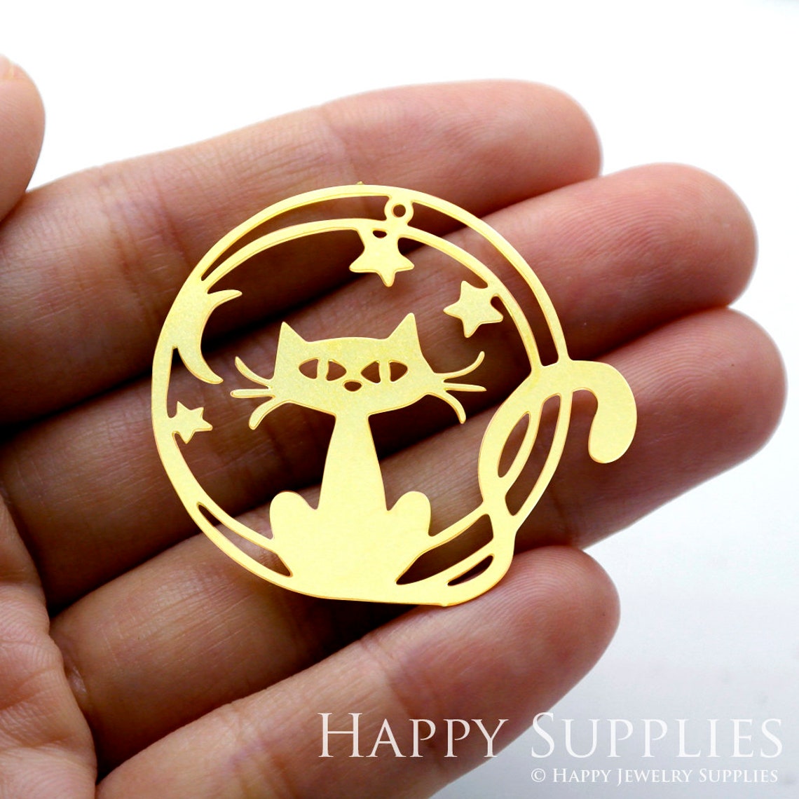 2pcs Brass Jewelry Charms,   Cat Etched Raw Brass Earring Charms, Brass Jewelry Pendants, Raw Brass Jewelry Findings, Brass Pendants Jewelry Wholesale (RD1502)