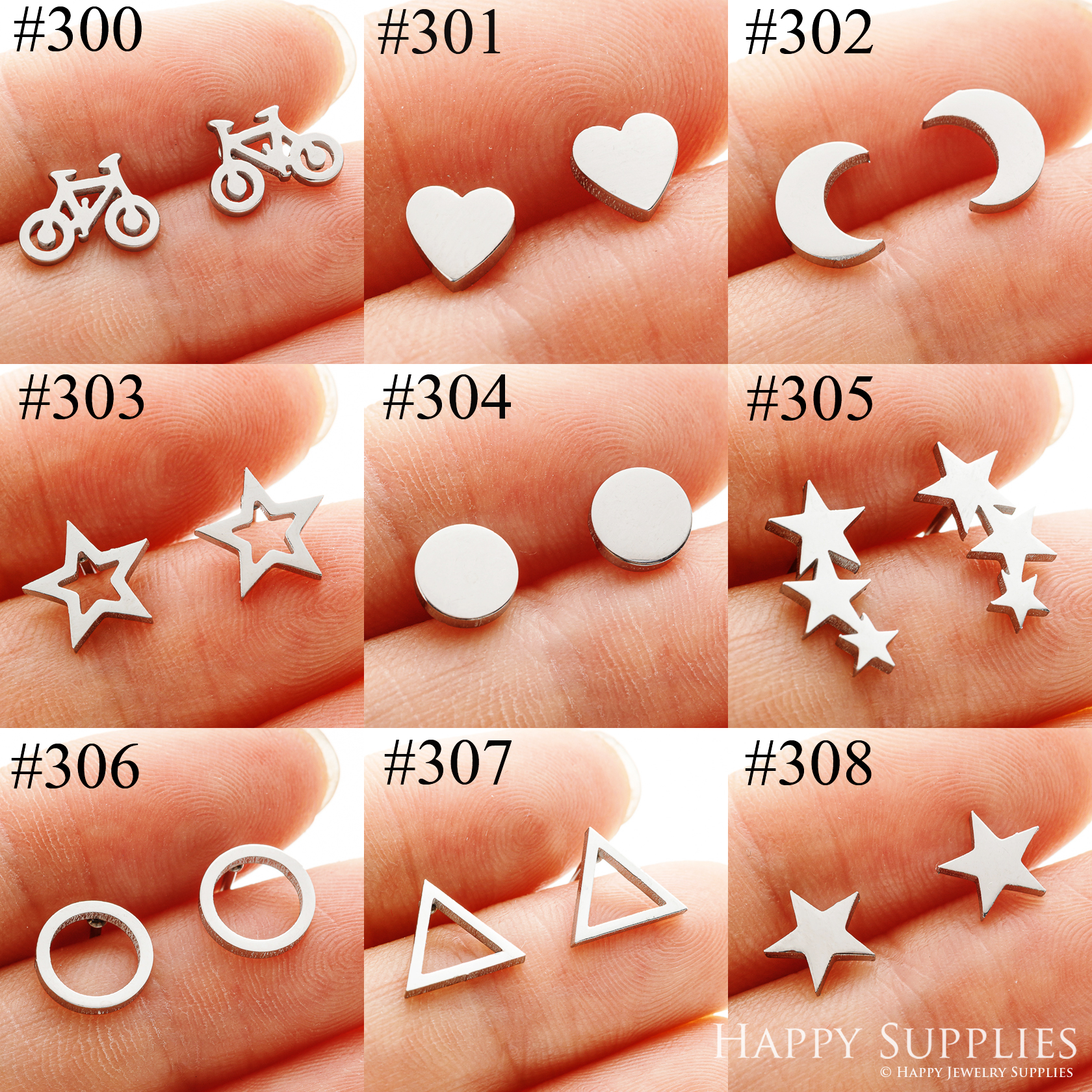1 Pair Stainless Steel Earrings / Stud Earrings / Gold Earrings/ Black Earrings / earrings studs/ stud earrings for women (ZE300-ZE308)