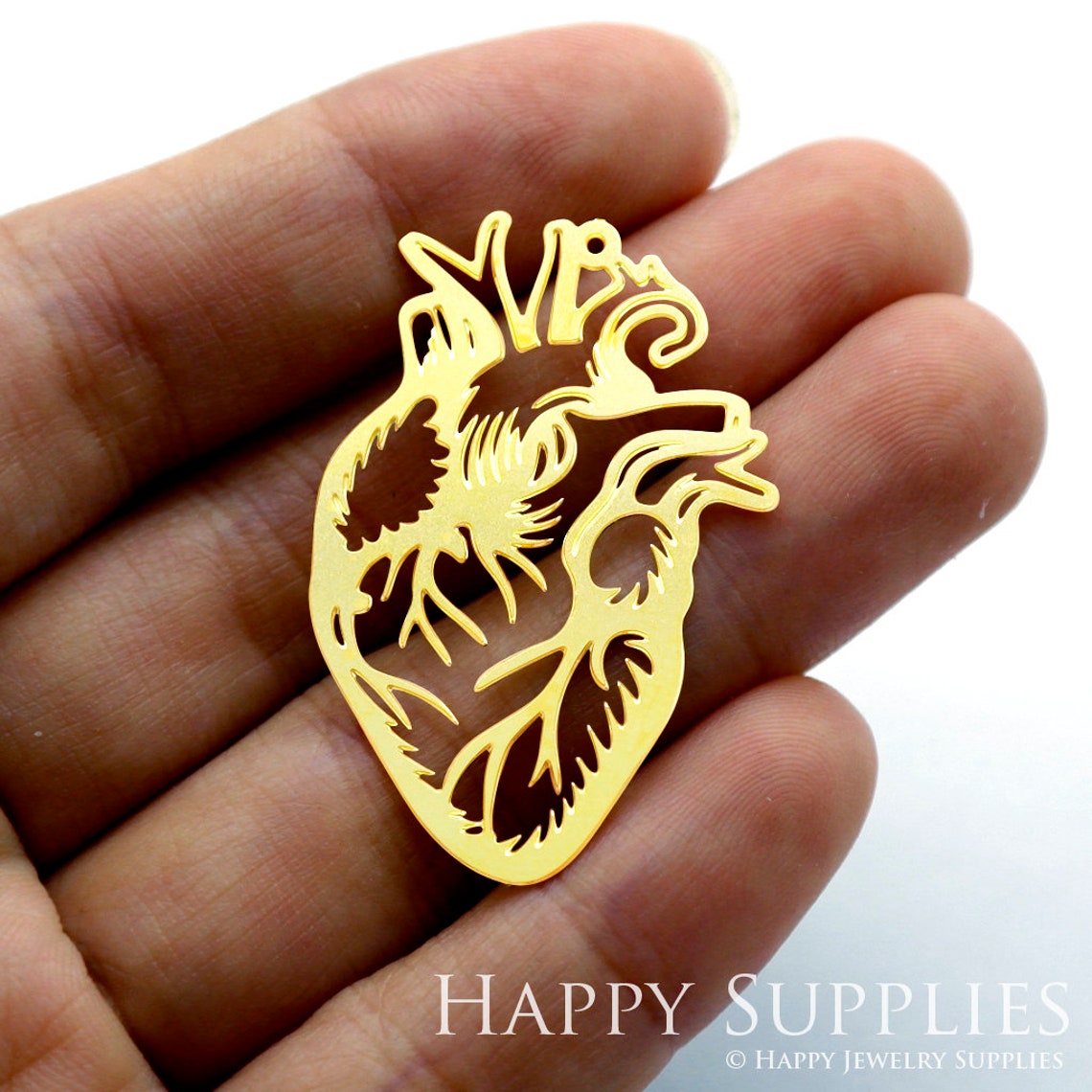 2pcs Brass Jewelry Charms, Heart Raw Brass Earring Charms, Brass Jewelry Pendants, Raw Brass Jewelry Findings, Brass Pendants Jewelry Wholesale (RD1414)