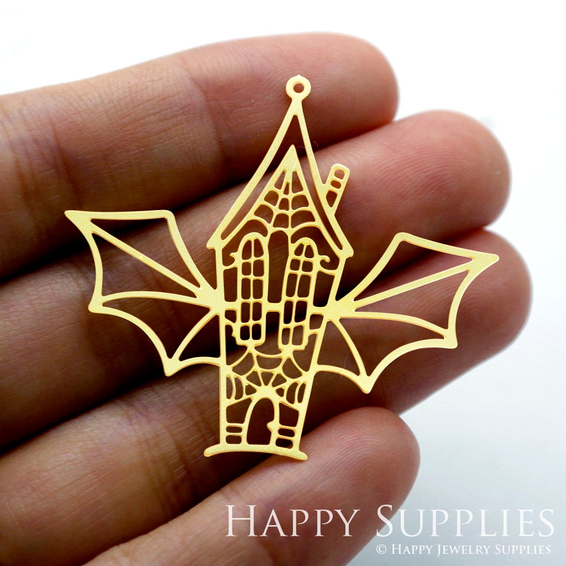 2pcs Brass Jewelry Charms, Castle Raw Brass Earring Charms, Brass Jewelry Pendants, Raw Brass Jewelry Findings, Brass Pendants Jewelry Wholesale (RD1515)