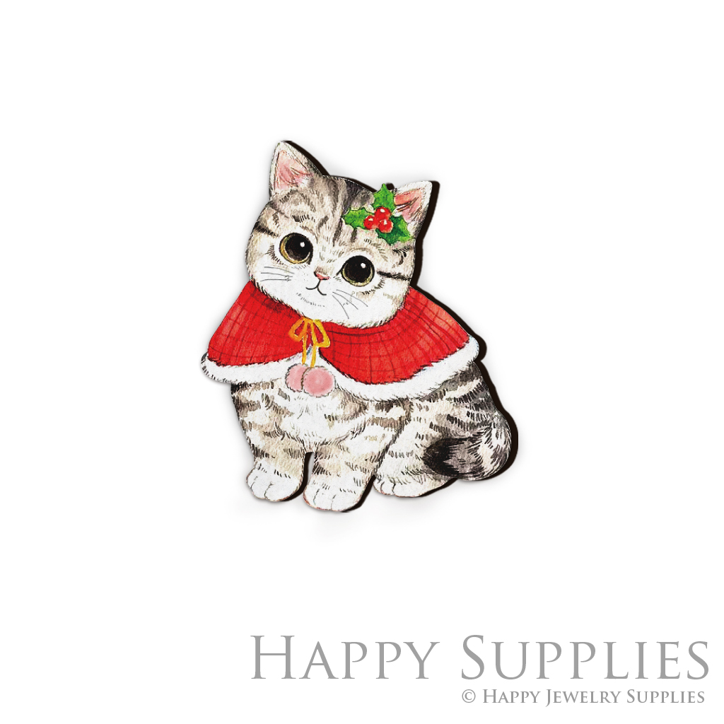 Handmade Jewelry Making Supplies Beads Cut Wooden cat Charm For DIY Necklace Earring Brooch (CW115)