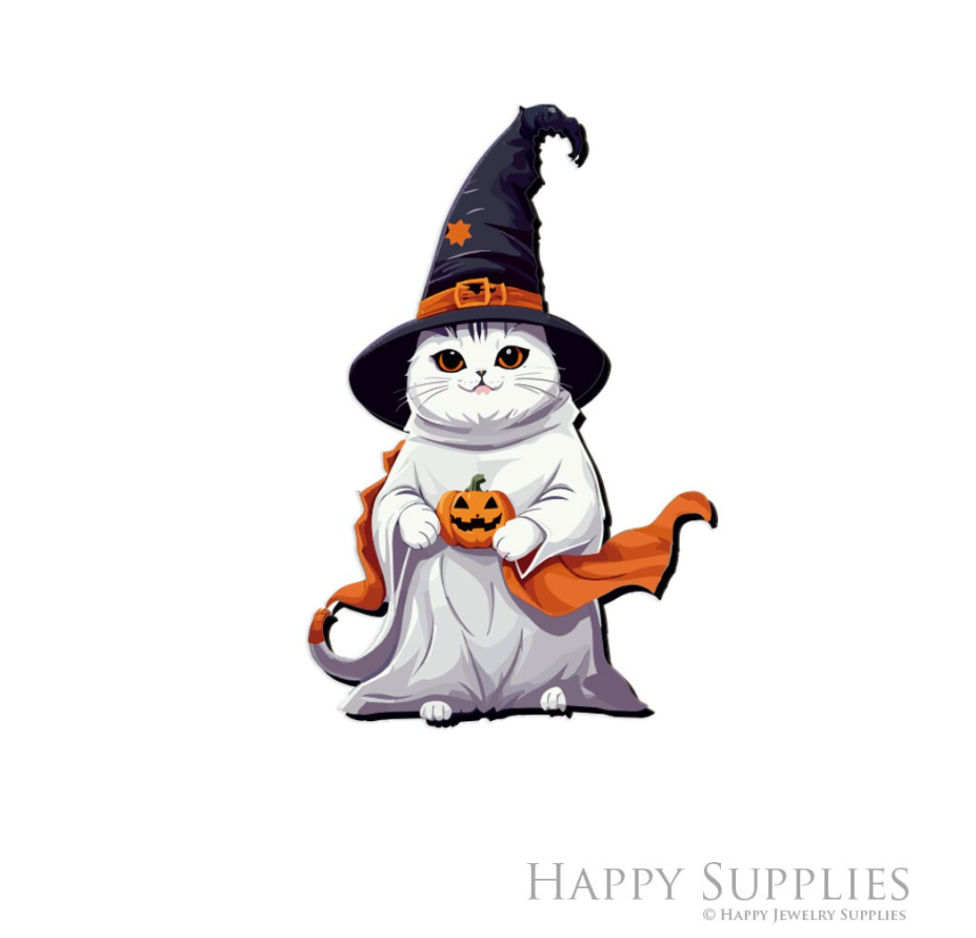 Handmade Jewelry Making Supplies Beads Cut Wooden Halloween Cat Charm For DIY Necklace Earring Brooch (CW1020)