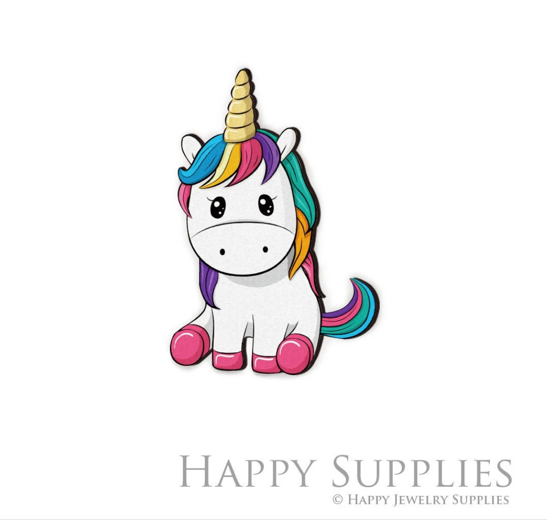 Handmade Jewelry Making Supplies Beads Cut Wooden Unicorn Charm For DIY Necklace Earring Brooch (CW145)