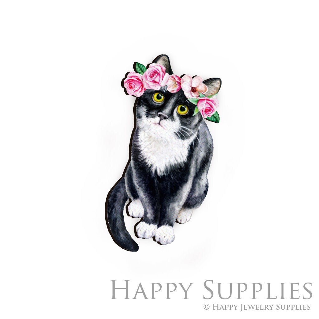 Handmade Jewelry Making Supplies Beads Cut Wooden Cat Charm For DIY Necklace Earring Brooch (CW241)