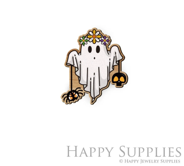 Handmade Jewelry Making Supplies Beads Cut Wooden Ghost Charm For DIY Necklace Earring Brooch (CW730-A)