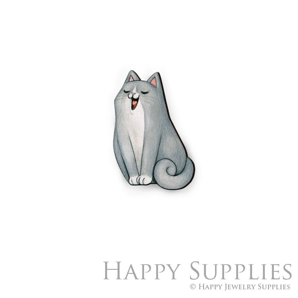 Handmade Jewelry Making Supplies Beads Cut Wooden Cat Charm For DIY Necklace Earring Brooch (CW752)