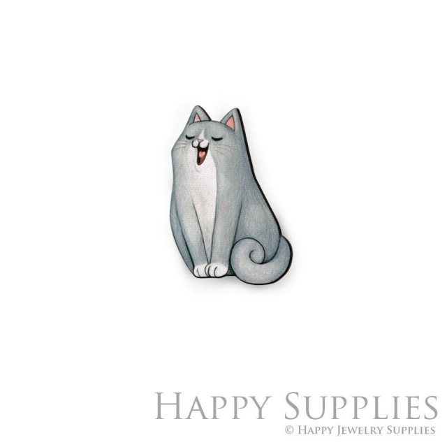 Handmade Jewelry Making Supplies Beads Cut Wooden Cat Charm For DIY Necklace Earring Brooch (CW752)