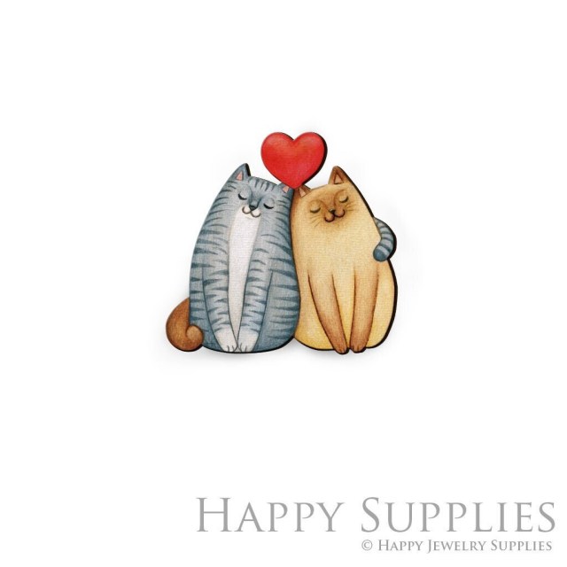 Handmade Jewelry Making Supplies Beads Cut Wooden Cat Charm For DIY Necklace Earring Brooch (CW755)