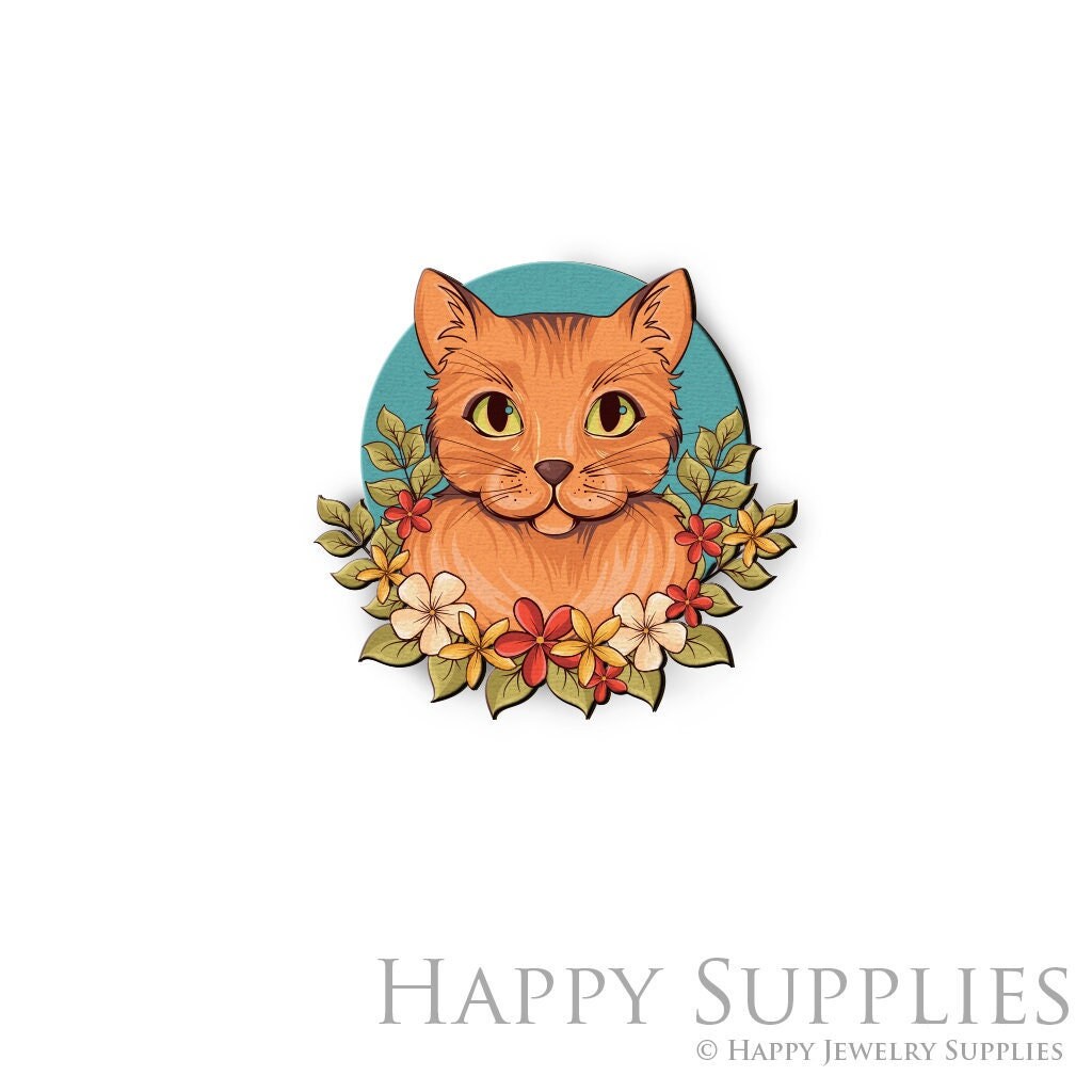 Handmade Jewelry Making Supplies Beads Cut Wooden Cat Charm For DIY Necklace Earring Brooch (CW790)