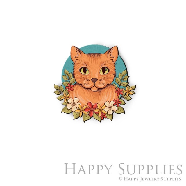 Handmade Jewelry Making Supplies Beads Cut Wooden Cat Charm For DIY Necklace Earring Brooch (CW790)